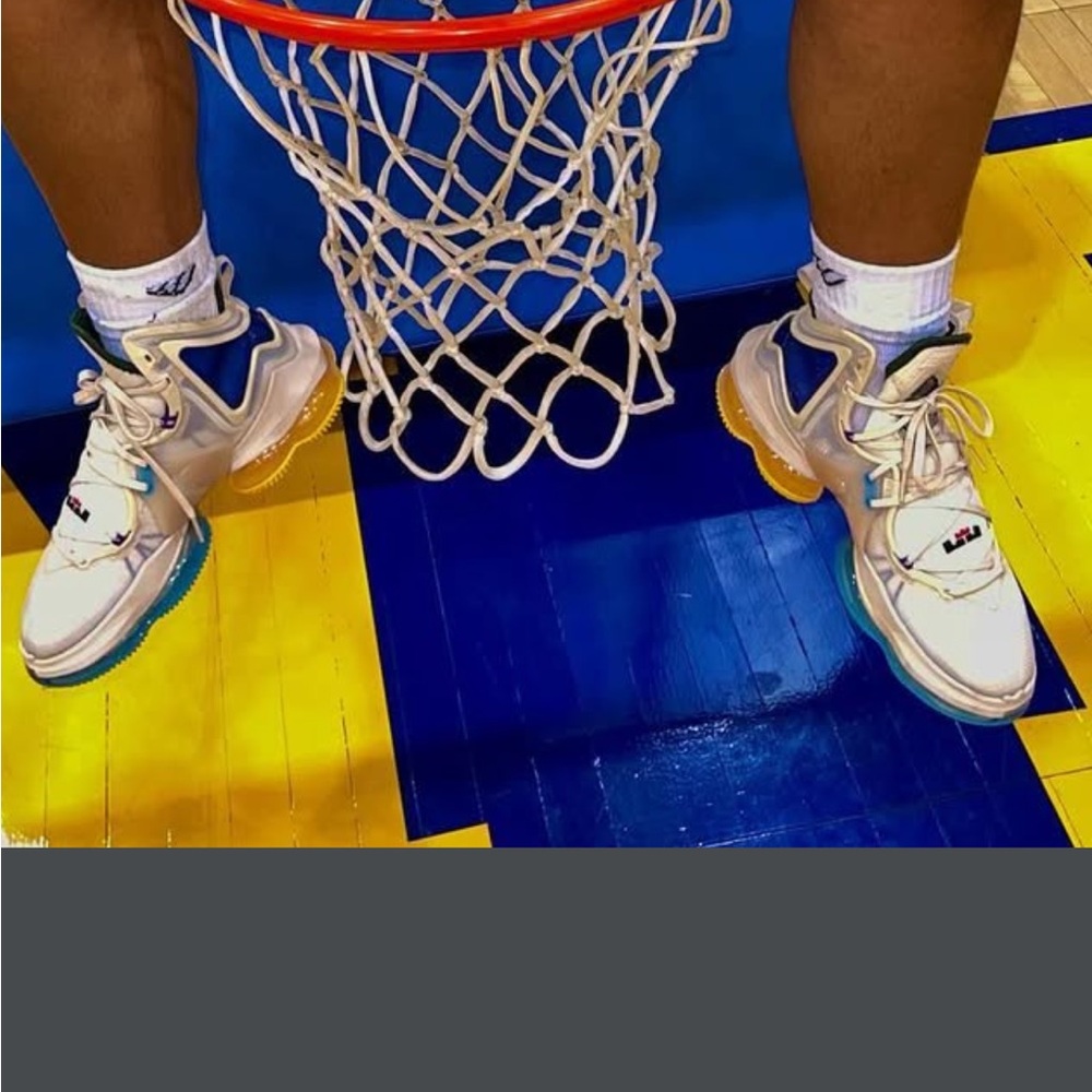 Cream and Blue Athletic Shoes High-Top Performance